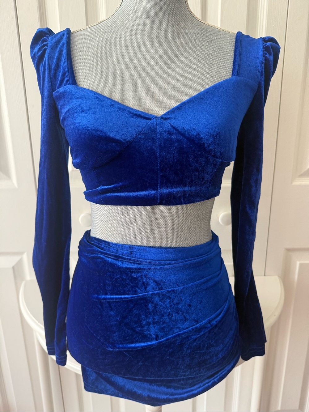 Royal Blue Velvet Mini Skirt Set